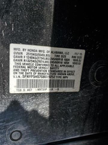 2016 HONDA PILOT EXL - 5FNYF5H57GB019252