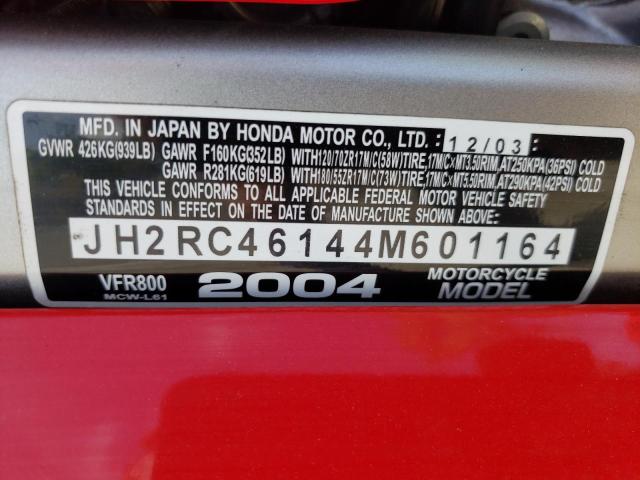2004 HONDA VFR 800 JH2RC46144M601164