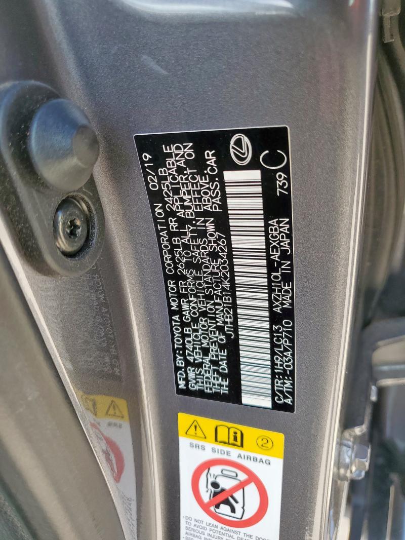 2019 LEXUS ES 300H JTHB21B14K2034267
