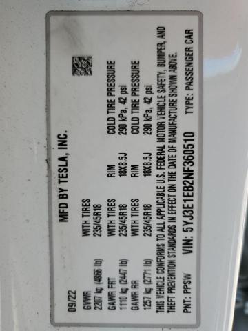 2022 TESLA MODEL 3 - 5YJ3E1EB2NF360510