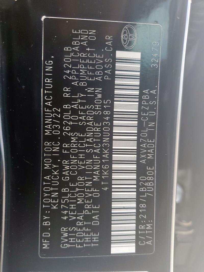 2022 TOYOTA CAMRY XSE - 4T1K61AK3NU034815