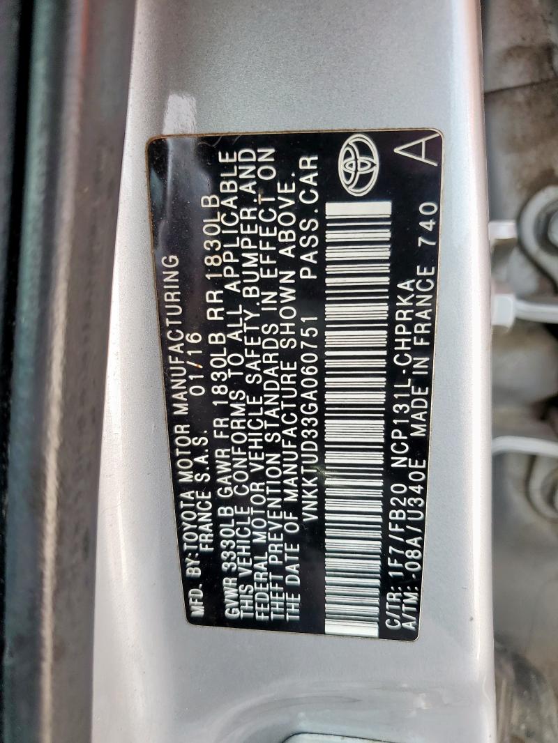 2016 TOYOTA YARIS L - VNKKTUD33GA060751