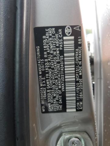 2015 TOYOTA YARIS VNKKTUD31FA040755