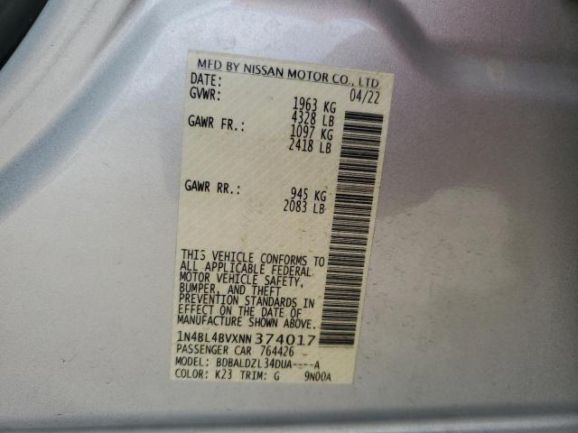 2022 NISSAN ALTIMA S - 1N4BL4BVXNN374017