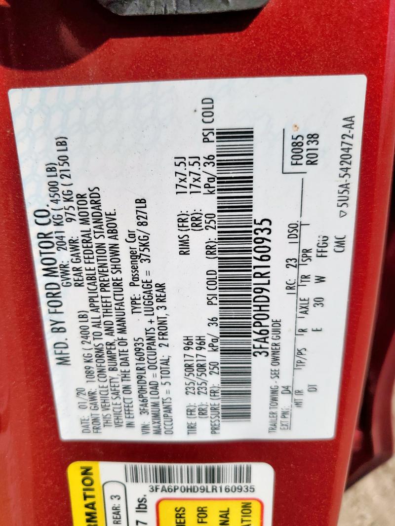 2020 FORD FUSION SE - 3FA6P0HD9LR160935