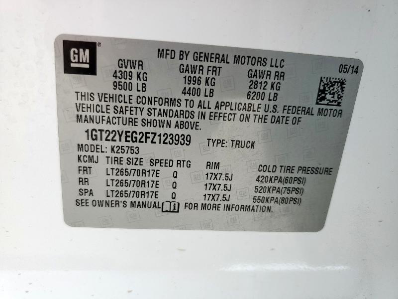 2015 GMC SIERRA K25 1GT22YEG2FZ123939