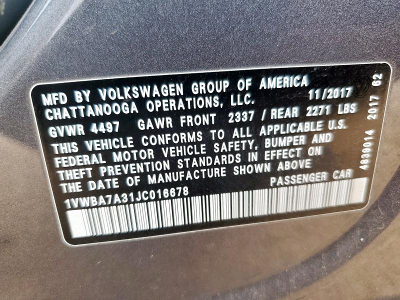2018 VOLKSWAGEN PASSAT SE 1VWBA7A31JC016678