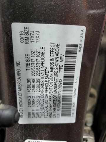 2016 HONDA CR-V EXL - 5J6RM4H72GL058912