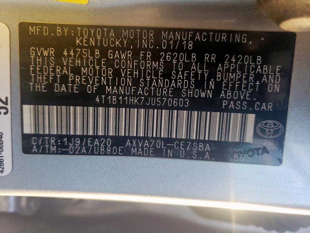 2018 TOYOTA CAMRY L - 4T1B11HK7JU570603