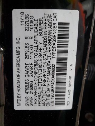 2019 ACURA TLX TECHNO 19UUB3F40KA006032