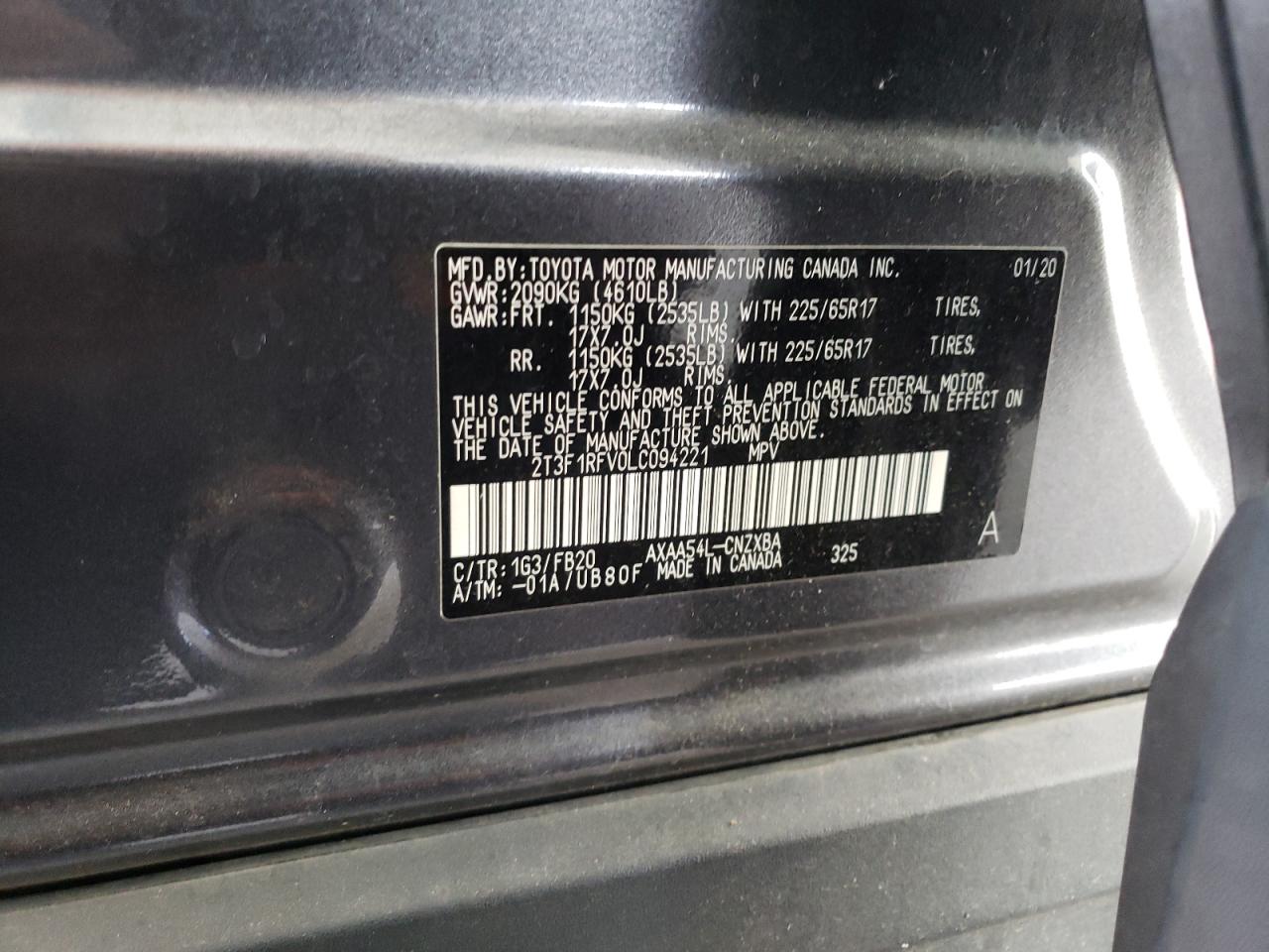 Lot #3305442161 2020 TOYOTA RAV4 LE