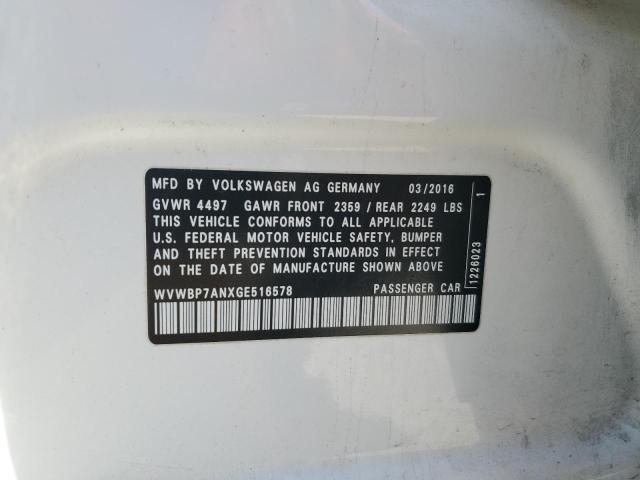 2016 VOLKSWAGEN CC BASE - WVWBP7ANXGE516578