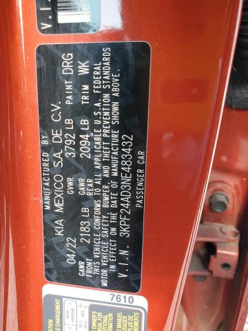 3KPF24AD3NE483432 2022 KIA FORTE