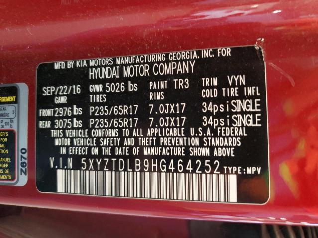 2017 HYUNDAI SANTA FE S - 5XYZTDLB9HG464252