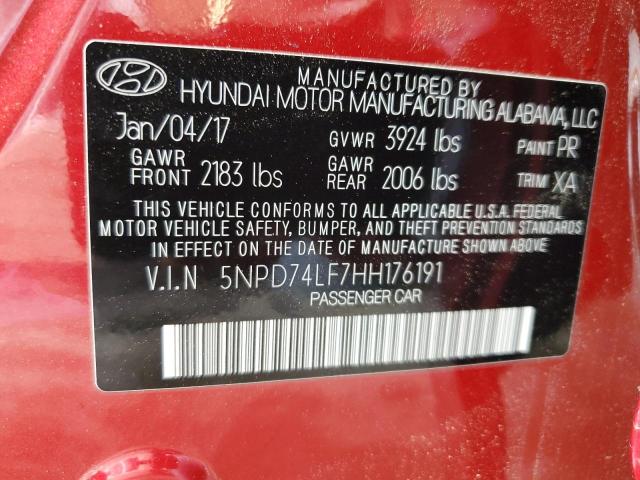 2017 HYUNDAI ELANTRA SE 5NPD74LF7HH176191