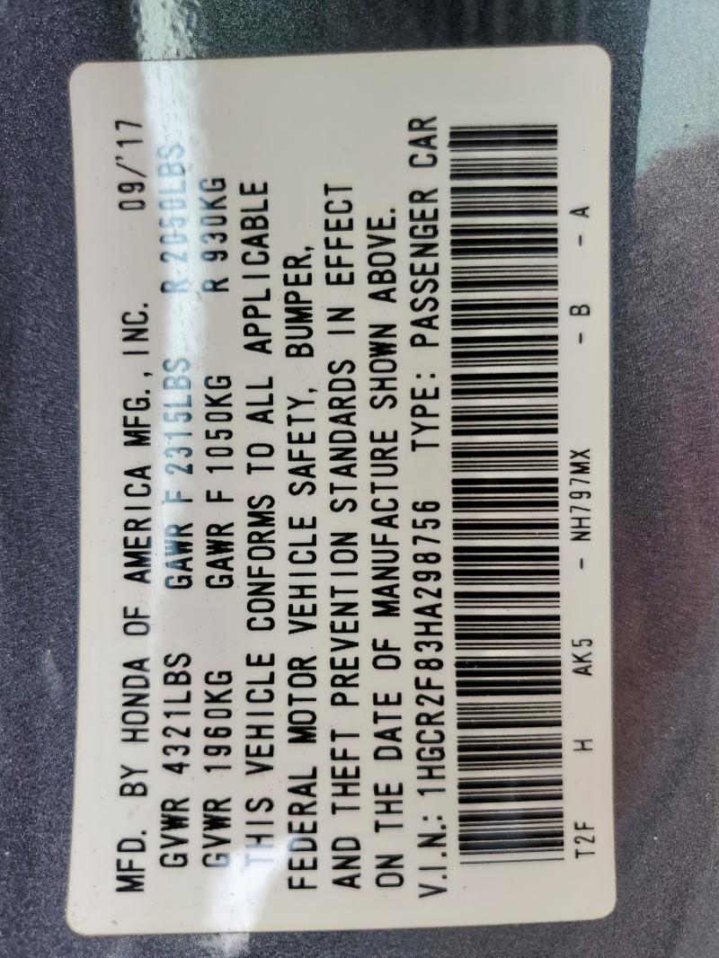 2017 HONDA ACCORD EXL - 1HGCR2F83HA298756