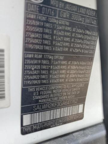 2016 LAND ROVER RANGE ROVE - SALWR2KF3GA647762