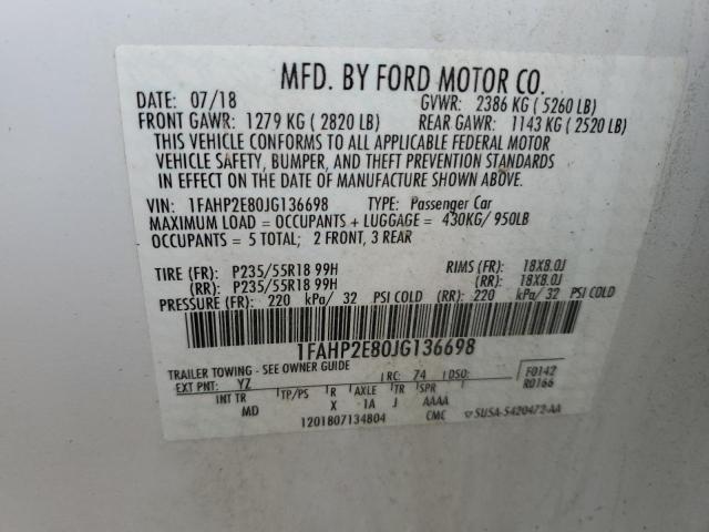 2018 FORD TAURUS SEL 1FAHP2E80JG136698