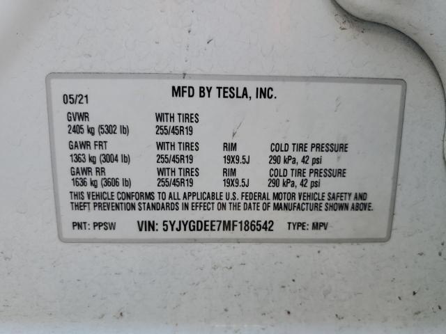 2021 TESLA MODEL Y - 5YJYGDEE7MF186542
