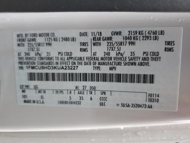 2019 FORD ESCAPE SEL 1FMCU9HD3KUA23227