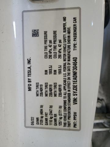 2022 TESLA MODEL 3 - 5YJ3E1EA0NF304640
