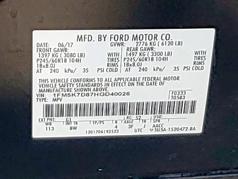 2017 FORD EXPLORER X - 1FM5K7D87HGD40026