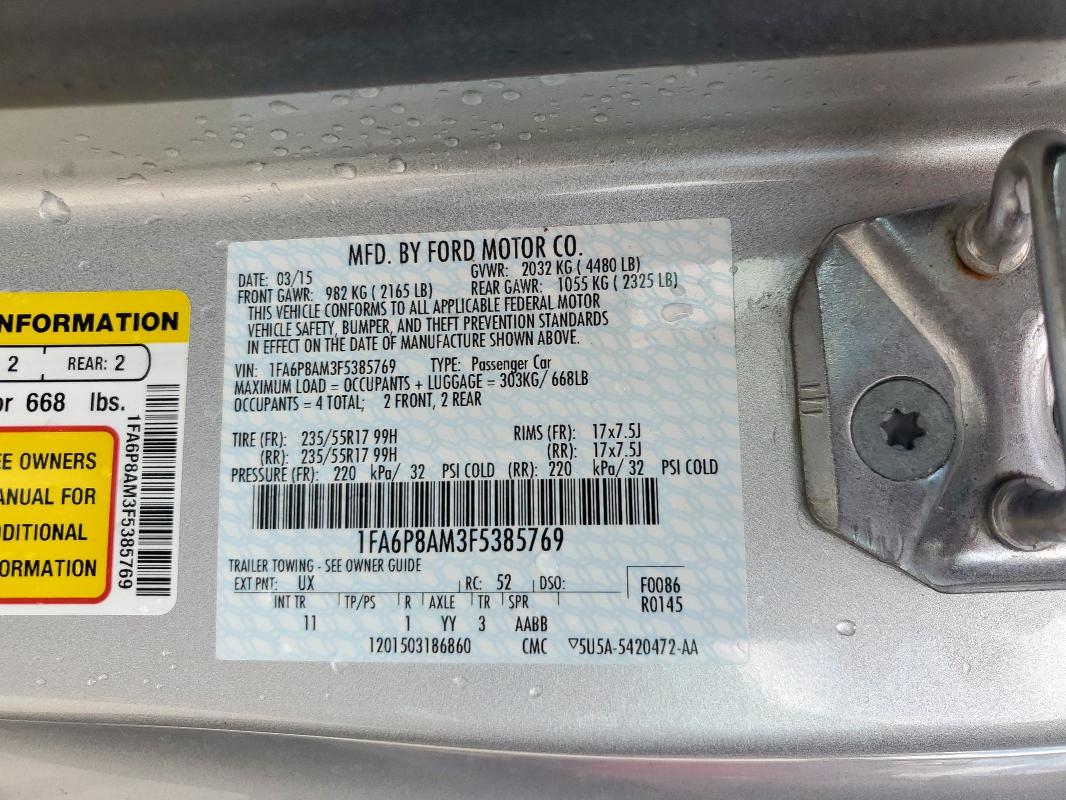 2015 FORD MUSTANG - 1FA6P8AM3F5385769
