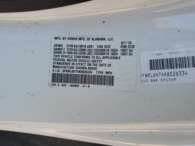 2019 HONDA ODYSSEY EX 5FNRL6H74KB026334