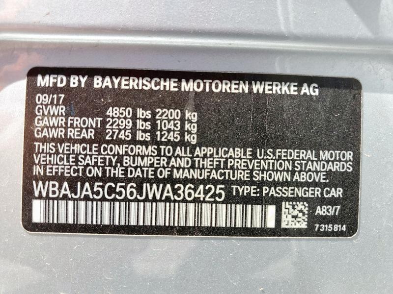 2018 BMW 530 I WBAJA5C56JWA36425