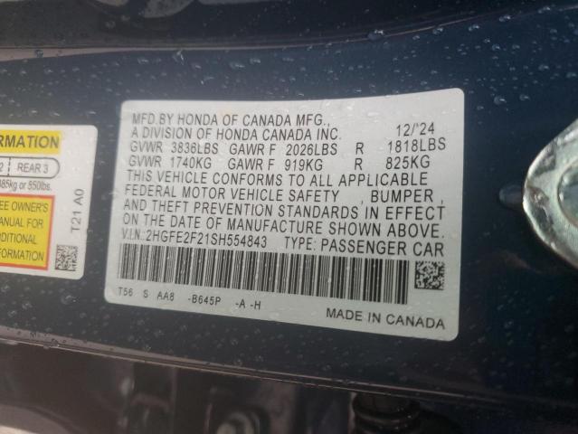 2025 HONDA CIVIC 4D E 2HGFE2F21SH554843