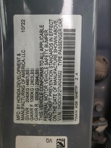 2022 HONDA ACCORD HYB 1HGCV3F27NA043522