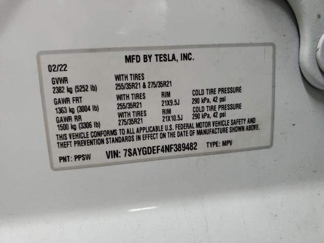 2022 TESLA MODEL Y 7SAYGDEF4NF389482
