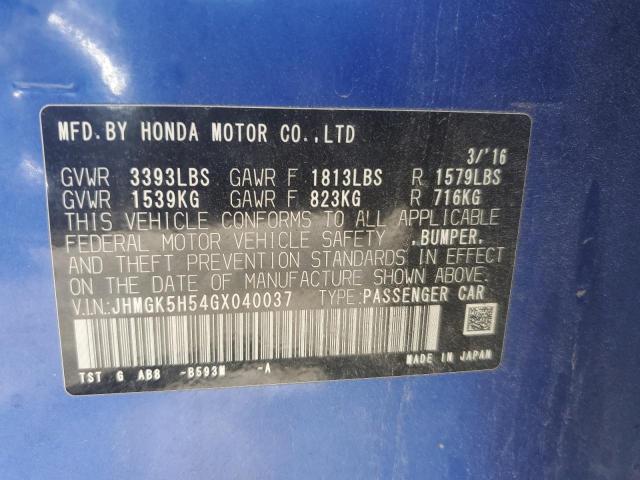 2016 HONDA FIT LX JHMGK5H54GX040037