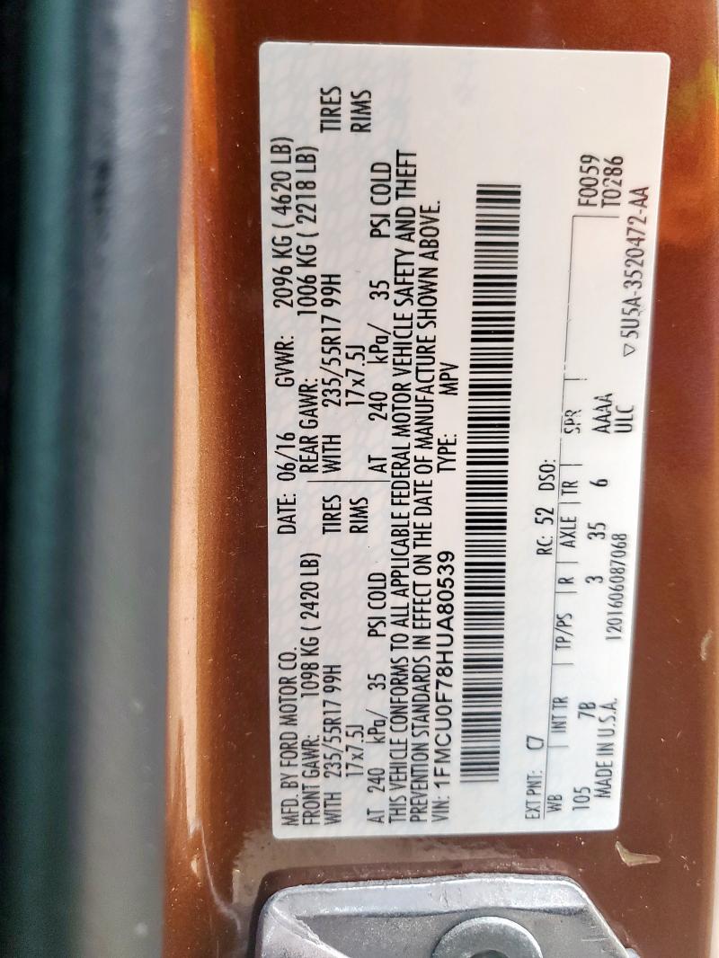 2017 FORD ESCAPE S 1FMCU0F78HUA80539