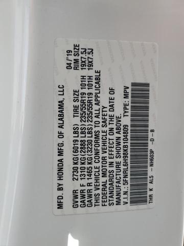 2019 HONDA ODYSSEY EL 5FNRL6H98KB104809