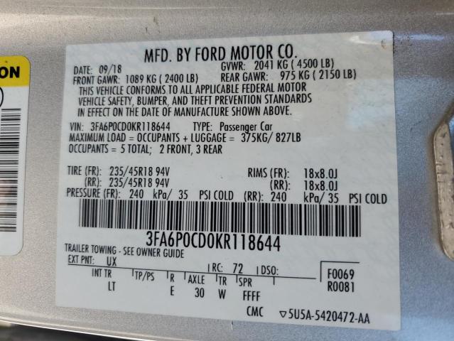 2019 FORD FUSION SEL 3FA6P0CD0KR118644