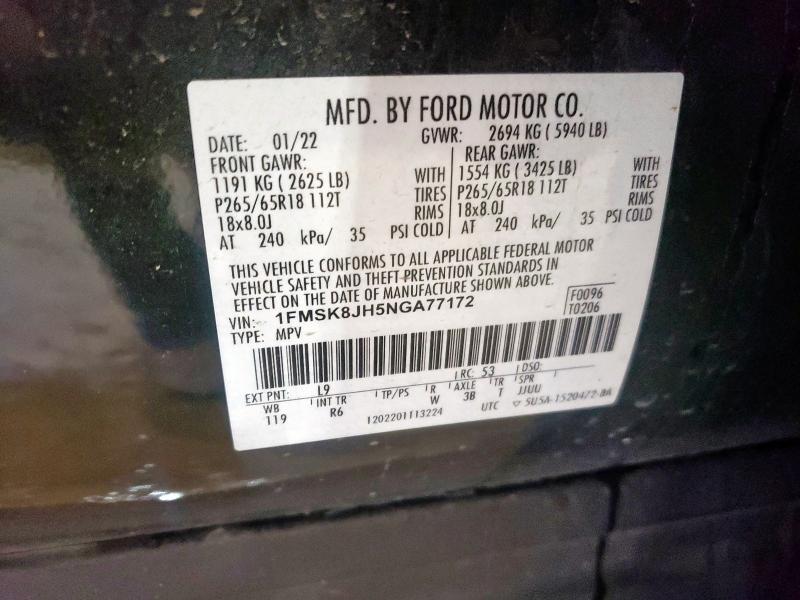 2022 FORD EXPLORER T 1FMSK8JH5NGA77172