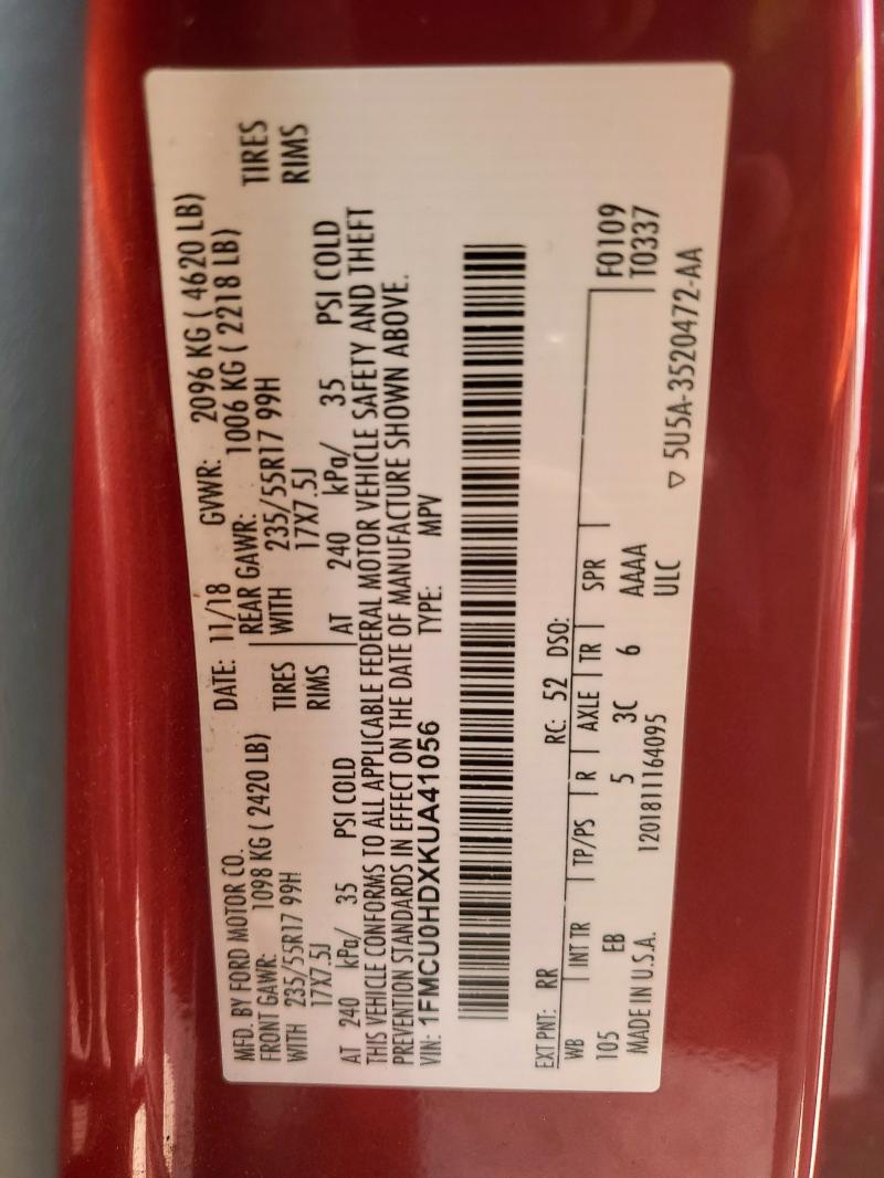 2019 FORD ESCAPE SEL 1FMCU0HDXKUA41056