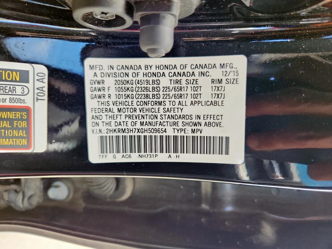 2016 HONDA CR-V EXL 2HKRM3H7XGH509654