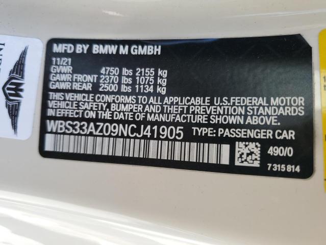 2022 BMW M4 COMPETI WBS33AZ09NCJ41905