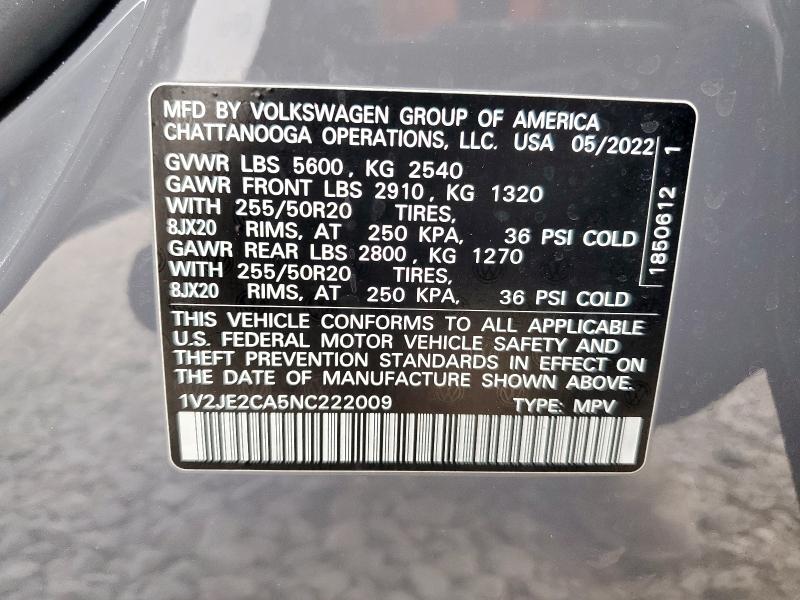 2022 VOLKSWAGEN ATLAS CROS - 1V2JE2CA5NC222009