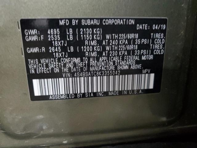 2019 SUBARU OUTBACK TO 4S4BSATC8K3355042