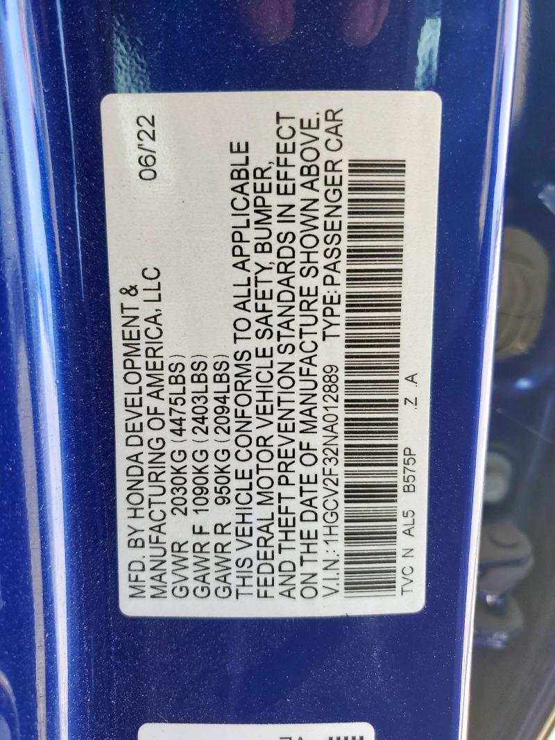 2022 HONDA ACCORD SPO 1HGCV2F32NA012889