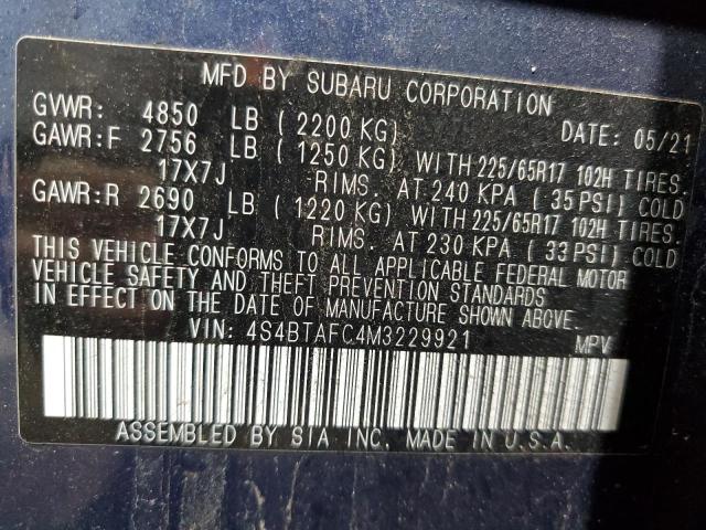 2021 SUBARU OUTBACK PR - 4S4BTAFC4M3229921