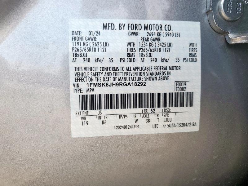 2024 FORD EXPLORER T 1FMSK8JH9RGA18292