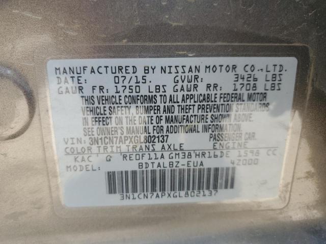 2016 NISSAN VERSA S - 3N1CN7APXGL802137