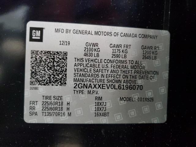 2020 CHEVROLET EQUINOX PR 2GNAXXEV0L6196070