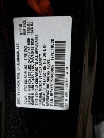 2017 HONDA RIDGELINE 5FPYK3F75HB008862