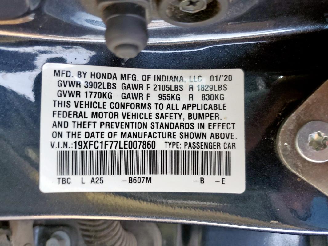 2020 HONDA CIVIC EXL - 19XFC1F77LE007860