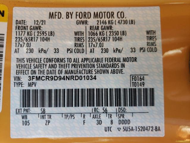 2022 FORD BRONCO SPO - 3FMCR9D94NRD01034